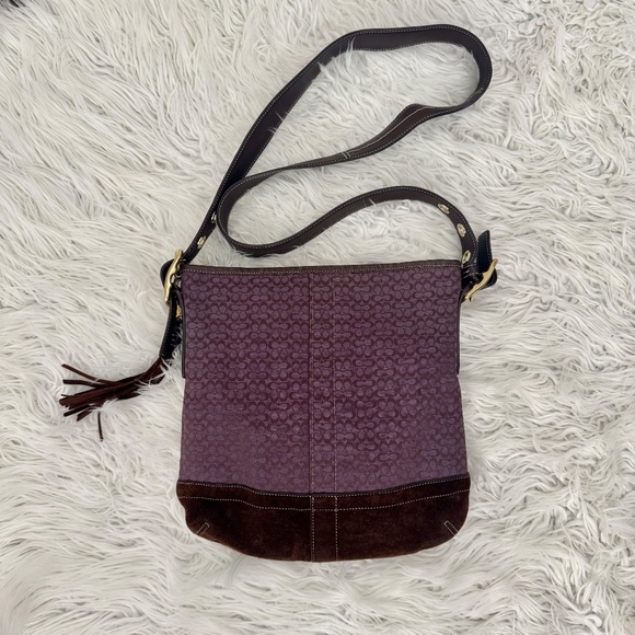 💜 Y2K Vintage Coach Purple Signature Jacquard Crossbody F10417 💜 - Picture 1 of 9